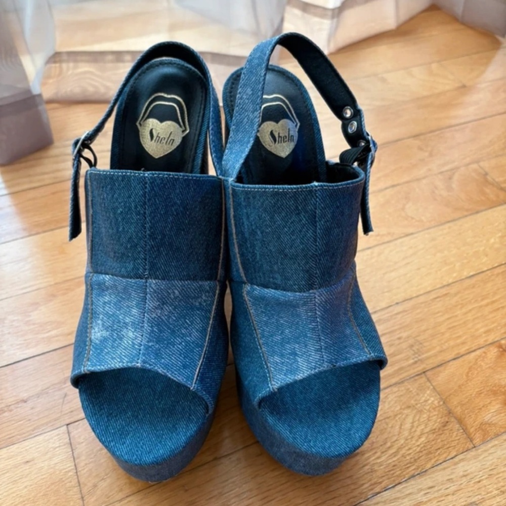 SHEIN Dark Denim Platform Slingback Sandals